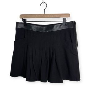 Athe Vanessa Bruno Black Cotton Wool Blend Leather Pleated Mini Skirt Sz 40 NWT